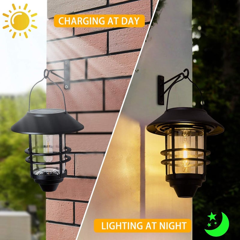 Derynome Solar Lantern Outdoor Lights, Hanging Waterproof Lantern Lights with Wall Mount Kit for Garden Porch Fence 2 Pack - Image 3